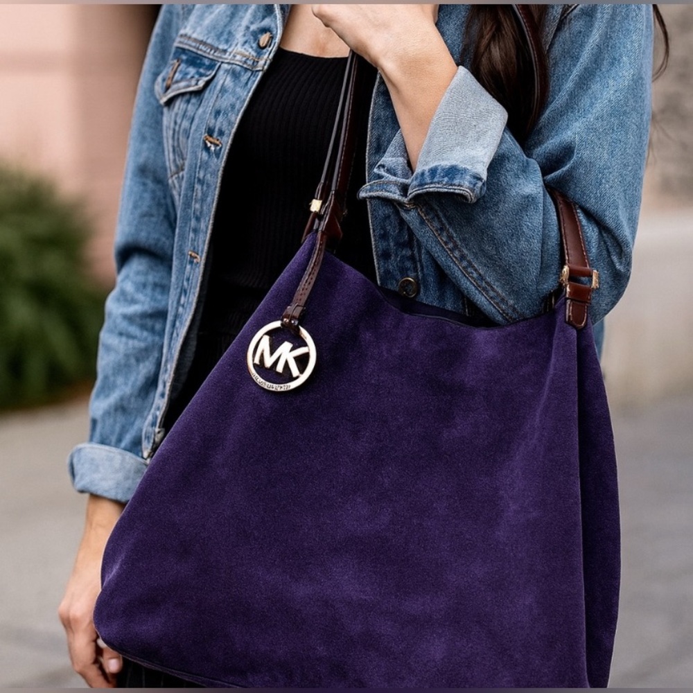 Michael Kors Purple Suede Leather Shoulder Colgate Tote /Shoulder Bag